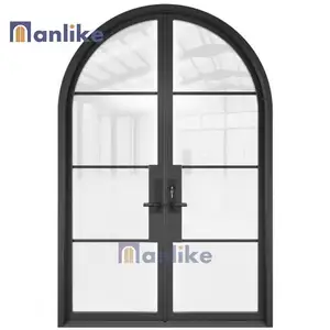 Modern Luxury Home Metal Patio Entry Steel Cast Double French Interior Arch Wrought Iron Glass Door