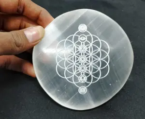 Wholesale High Quality Natural Selenite 7Chakra Flower Of Life Carving Plate Of Healing And Reiki Use From India