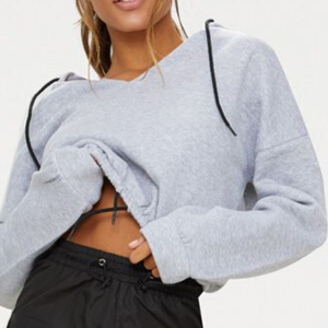 Sudaderas con capucha cortas de talla grande para mujer con logotipo personalizado bordado ropa corta de patrón sólido para adultos - Product Image 4