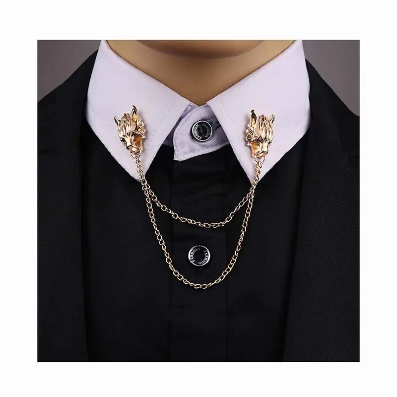 fashion shirt collar pin brooch for men retro alloy plating badge corsage wolf head ornament jewelry
