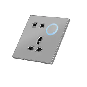 Enchufe de interruptor de comercio exterior gris estrella esmerilada multifuncional de cinco orificios USB16a aire acondicionado botón grande dislocación cinco orificios