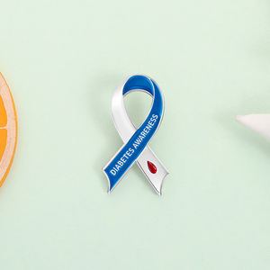 Pin Enamel Pita Kesadaran Diabetes Garis Biru Putih Tetesan Darah Merah Bros Kerah Grosir - Product Image 2