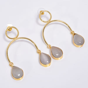 Boucles d'oreilles en laiton plaqué or 14k Fashion pierres précieuses fabricant de bijoux pierres précieuses en laiton fait à la main fournisseur de bijoux en laiton personnalisé - Product Image 1