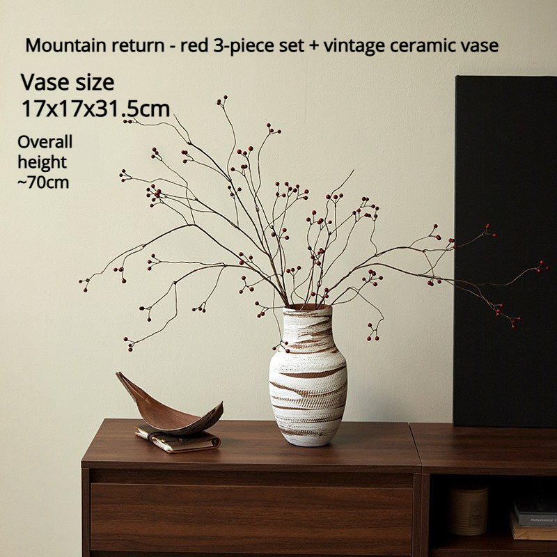 Mountain Return - 3 tiges rouges + vase en céramique vintage