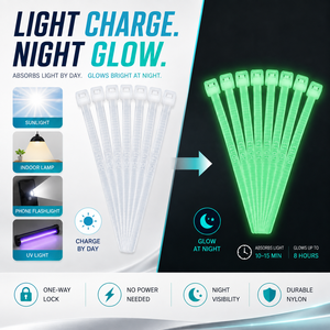 Fascette in Nylon Luminose Autobloccanti che si Illuminano al Buio per Gestione Cavi, Campeggio e Uso Notturno - Product Image 2