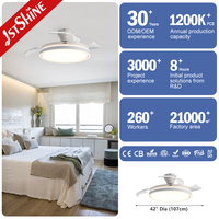 Ventilateur de plafond rétractable 1stshine de 42 pouces avec lumière LED, pales pliables modernes, design invisible, moteur DC silencieux pour chambre à coucher