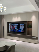 Mueble de TV Moderno con LED, Unidad de Pared Integrada, Cajones de Almacenamiento y Estantes Abiertos, Color Beige, para Sala de Estar