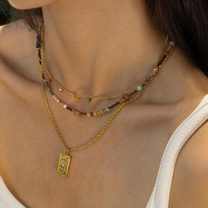 Collar de Gargantilla de punto de acero inoxidable delicado collar de punto hecho a mano perla Boho collar de alambre de piedra con cuentas - Product Image 3