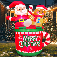 Mug de Noël gonflable de 1,5 m avec Père Noël et Bonhomme en pain d'épices, ornement lumineux LED pour la décoration de jardin, pelouse, maison et extérieur pendant les fêtes