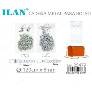 Catena in metallo Ilan per borsa 120cm x 8mm colore argento con clip - Product Image 3