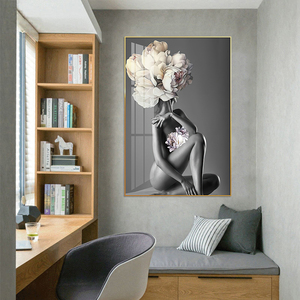 Une <span class=keywords><strong>femme</strong></span> sexy avec des fleurs art mural nu peinture <span class=keywords><strong>de</strong></span> luxe pour la décoration <span class=keywords><strong>de</strong></span> la maison photo impression toile et affiche fille - Product Image 4