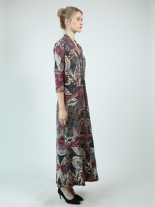 Gaun Maxi Malam Bergaya Vintage dengan Motif Paisley, Kerah Notch, dan Lengan 3/4 Gaya Kasual - Product Image 2