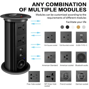 Soket pengangkat pintar bermotor meja tersembunyi, dengan pengisian daya nirkabel, Speaker Bluetooth menara soket warna