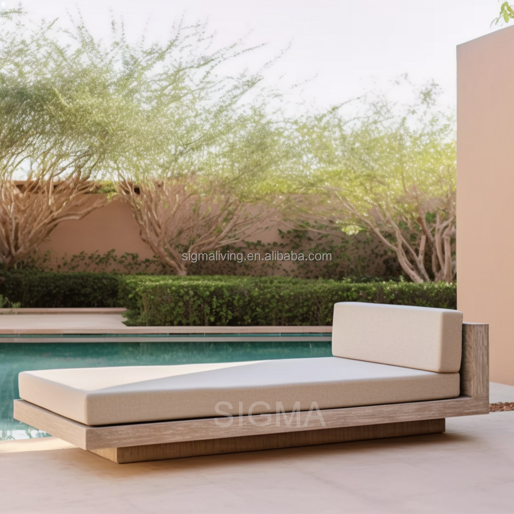 New Design Luxury Solid Teak Large Garden Sun Lounger Outdoor Patio Furniture Deep Seating Teak Sofa Sunbed