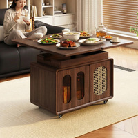 Table basse portable en bois massif, pliable, réglable en hauteur, chariot roulant pour petit appartement, salon, usage domestique