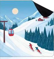 Tapis de jeu de Mahjong pliable moderne de luxe américain pour ski d'hiver en montagne, antidérapant et silencieux, avec motif scène de neige
