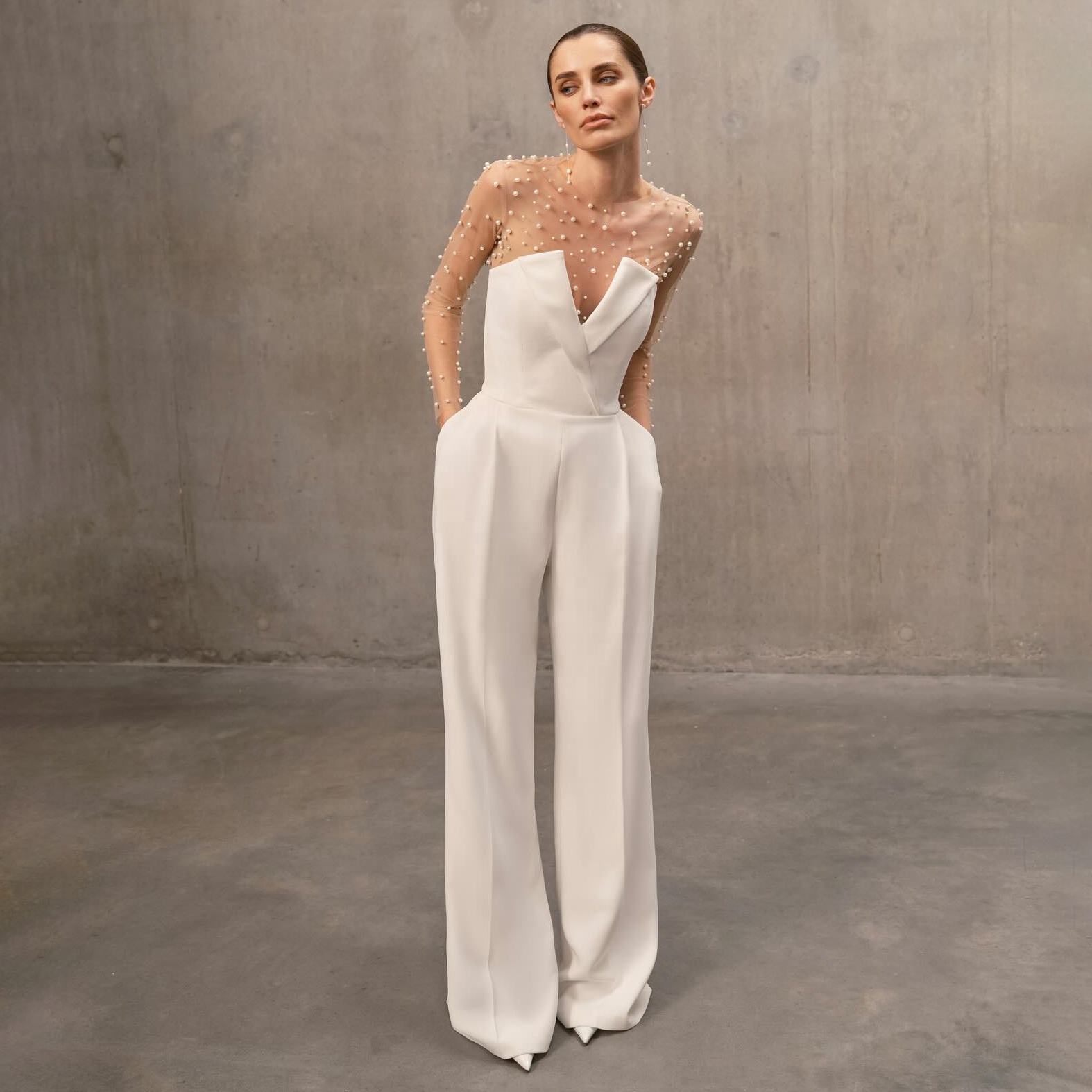 Women'S Pant Sets for Women Pieces Pearl Long Sleeves Bodysuit