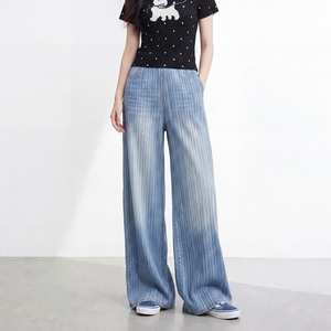 Women's High Quality Miyake Eco-Friendly Pleated Wide Leg Pants <b>Jeans</b> Loose High <b>Waist</b> <b>Elastic</b> Comfortable Painted Casual Pants - Product Image 4
