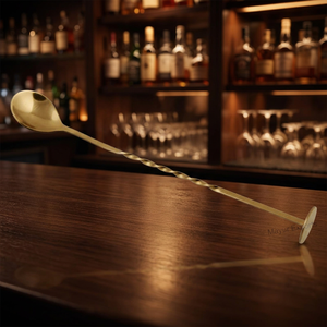 Premium Eco-Friendly Classic Brass Finish <b>Stainless</b> Steel Bar Spoon Cocktail Stirrer Home Bar Professional Use 200mm Mayur - Product Image 3