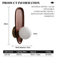 Lampe murale LED à montage en surface, personnalisable, en bois et verre, éclairage blanc chaud pour chambre à coucher