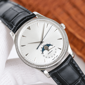 Diamond Bezel Men's <b>Automatic</b> Mechanical Watch Moon Phase Calendar Leather Strap Stainless Steel Case for All Occasions - Product Image 3