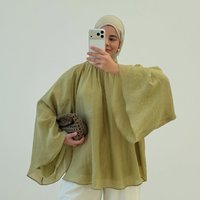 Haut musulman léger en crêpe pour femme, élégante blouse à manches longues, tunique modeste de style arabe de Dubaï pour le hijab 2026