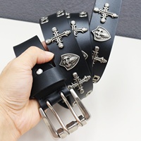 Personnalisé Double Aiguille Boucle Gothique Hommes Ceinture Y2K Métal Punk Rock Style Rivet Ceintures En Cuir Véritable Jeans Crâne Ceinture