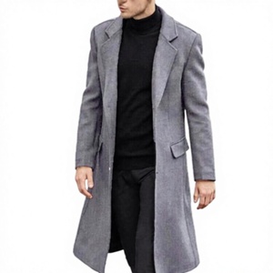 Manteau Trench Long Élégant en Mélange de Laine pour Homme, Gris Uni, Col Cranté, Manches Longues, Vêtement d'Hiver Chaud - Product Image 1