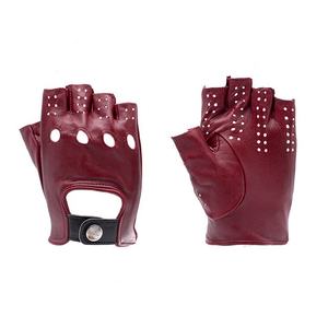 Four-Seasons Driving Goat Leather Half-<b>Finger</b> <b>Gloves</b> Women's Fashion Hollow-Rivets Motorcycle Riding Leather <b>Gloves</b> Pakistan - Product Image 1