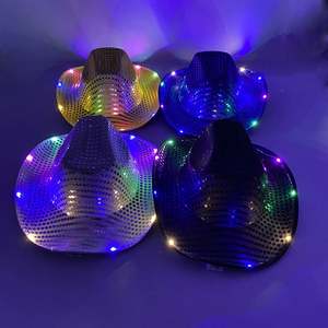 Sombrero de Vaquero con Lentejuelas LED Intermitentes para Halloween, Personalizado de Fábrica, al por Mayor, para Fiestas, Actuaciones, Pesca al Aire Libre, Unisex - Product Image 1