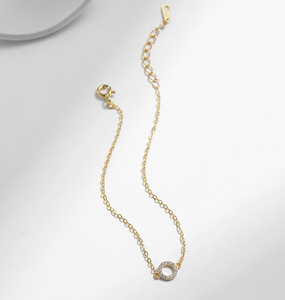 S925 silver Minimalist 18K Gold Plated Chain <b>Bracelet</b> With Crystal Circle Charm Unisex Everyday Wear - Product Image 3