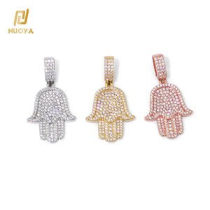 NUOYA all'ingrosso Hip Hop ghiacciato fuori CZ <span class=keywords><strong>Hamsa</strong></span> collana ciondolo a mano gioielli per donne uomini oro argento ciondolo diamante ciondolo regalo - Product Image 6