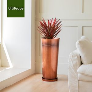 Set di 2 Fioriere in Acciaio Zincato <span class=keywords><strong>Alte</strong></span> 28 Pollici, Resistenti alle <span class=keywords><strong>Macchie</strong></span>, Fatte a Mano per Uso Esterno/Interno/Portico - Include 2 Vasi - Product Image 4