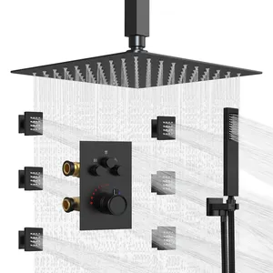 Shower Head System With Handheld Square Shower Panel Head Hidden Wall-Mounted Bathroom Shower Faucet