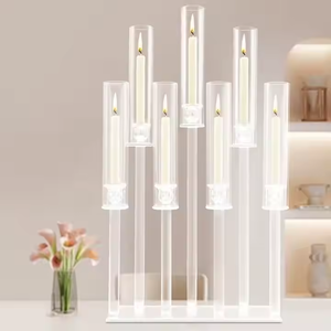 High Quality 7-Arms Wedding Table Centerpieces <strong>Candle</strong> <strong>Holders</strong> Long Stemmed Modern <strong>Glass</strong> Tube Chimney Crystal Candelabra - Product Image 2