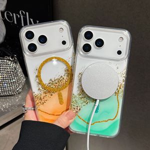 Custodia Magnetica per <span class=keywords><strong>iPhone</strong></span> 17 16 15 14 13 12 <span class=keywords><strong>11</strong></span> Pro Max con Motivo Marmorizzato in Lamina Dorata Glitterata, Elegante <span class=keywords><strong>Cover</strong></span> Trasparente Antiurto - Product Image 2