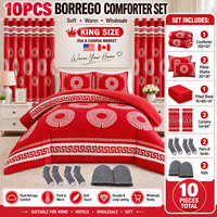 Siap Kirim 10PCS Set Selimut Sherpa Borrego Ukuran King Motif Cetak Set Sprei Musim Dingin dengan Gorden Senada