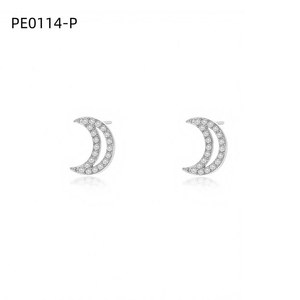 Amy Amy Moon Shape Zirconia <b>Stud</b> Earrings <b>Silver</b> Plated For Women Fashion Jewelry Gift - Product Image 1