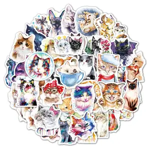 50 unids/bolsa acuarela lindo gato kawaii gatos animal a prueba de agua extraíble pegatinas de vinilo portátil para los niños bicicleta Coche