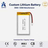 Baterai Lithium Polymer Kustom 502540 3.7V 500mAh Isi Ulang Tipe Pouch PCM JST OEM ODM Grosir untuk Perangkat Pintar yang Dapat Dipakai