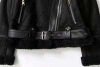 Blouson en cuir pour femmes, vêtement à col rabattu, poches à fermeture éclair, doublure polaire, sangle de taille, fourrure, chamois,