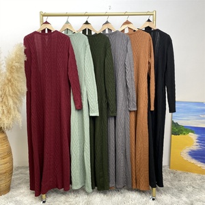 19060-1# New Stock Autumn Winter Open Abaya With Pockets Muslim Women Sweater Cardigan Long Coat 6 Colors - Product Image 6