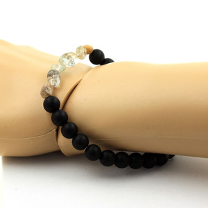 Quartz fantôme vert du Brésil + Bracelet en onyx noir mat, perles de 8 mm. - Product Image 1