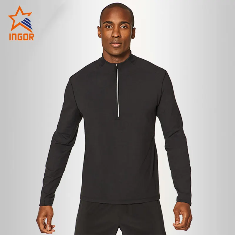 Sweat-shirt à manches longues pour hommes, top court pour la course d'entraînement, débardeur actif, demi-fermeture éclair