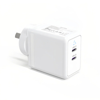 Cargador Personalizado de 65W GaN, Adaptador de Pared Estándar AU, Doble USB-C PD, Aprobado por SAA, Cargador de Viaje para Macbook, iPhone, Samsung, Tablet