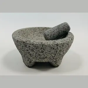 Hot Selling Amazon Cheap Custom Large Round Natural Stone Marble Granite Mexican Molcajete Mortar And Pestle For Spice Herb