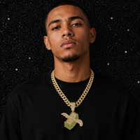Collier pendentif Hip Hop Dollar Wing avec chaîne en cristal entièrement percée, chaîne cubaine en alliage de zinc pour hommes et femmes, cadeau