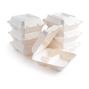 8Inch Sugarcane 2 Compartment Disposable Lunch Box With Compartment And Bagasse Single Compartment Food Container With Lid