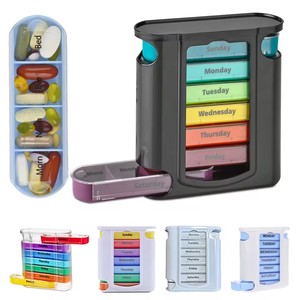 Organizador Semanal de Pastillas 4 Veces al Día, 1 Dispensador, Caja de Almacenamiento de Medicamentos, Recordatorio de Medicación, 7 Compartimentos Apilables para Vitaminas, Pastillas Azules - Product Image 2