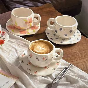 Nordic French Vintage Floral Luxury <b>Ceramic</b> Coffee Mug Saucer Set Spoon Hand Painted Underglaze Custom Logo Microwave Dishwasher - Product Image 4
